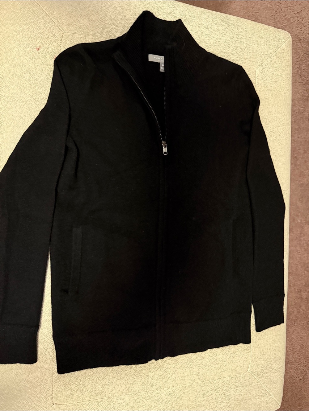Neiman Marcus Black Women's Zip-Front Cashmere Knit Cardigan